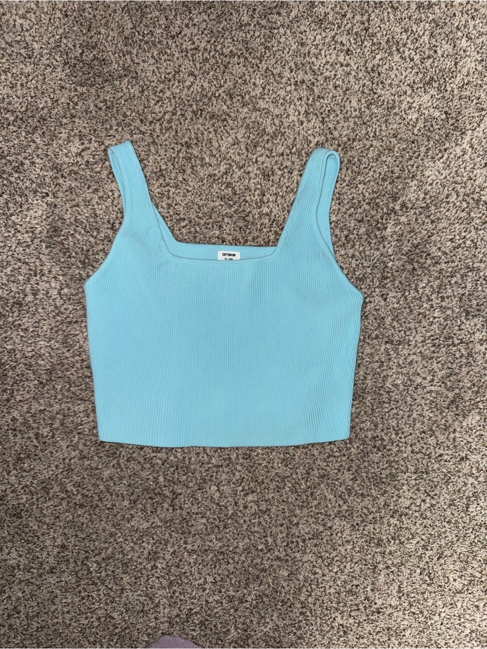 Cotton On Light Blue Ribbed Square Neck Crop Tank